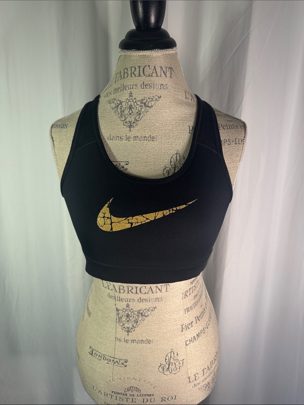 Nike Black Sports Bra with Gold Cracked Swoosh